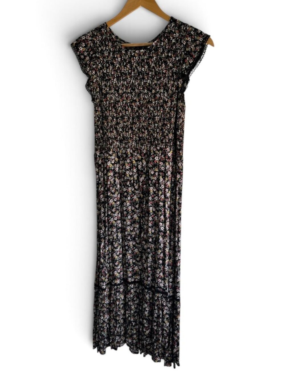 Lost + Wander Blossom & Bloom Black Multi Floral Smocked Midi Dress - Size M